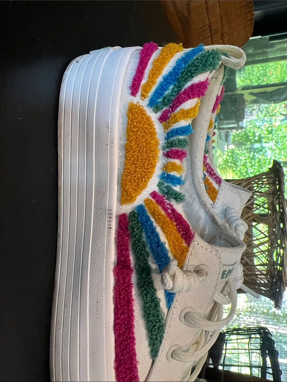 Sperry Cream Canvas Sneakers with Multicolor Terry Stripes